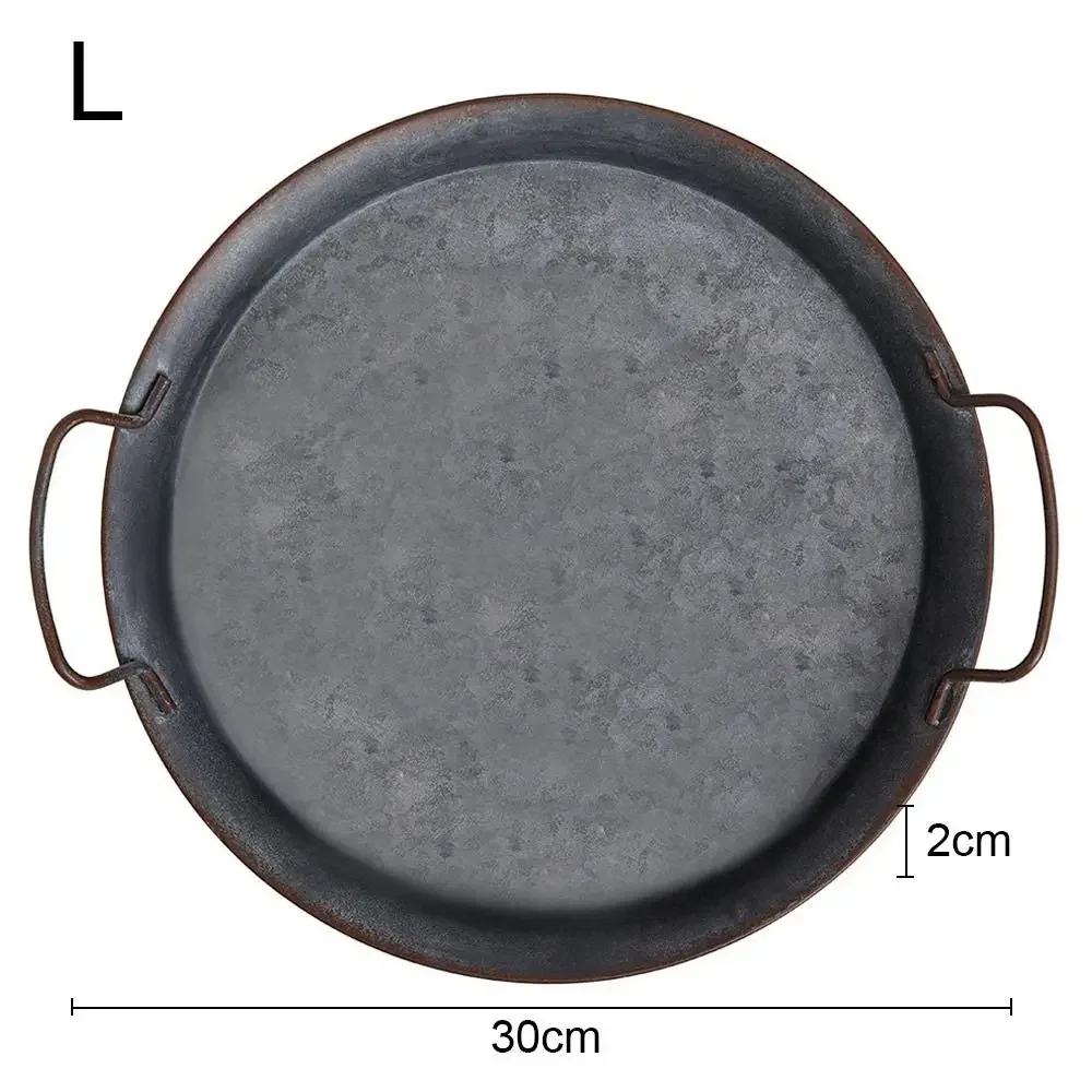 High quality Metal Bread Tray With Handle Old Iron Home Decor Tableware Plate with handle round tray for food & home photo prop - Image 6