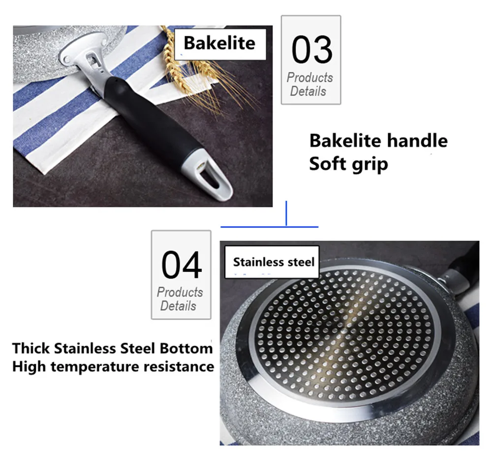 Durable Stone Frying Wok Pan Non-stick Ceramic Pot Induction Fryer Steak Cooking Gas Stove Skillet Cookware Tool for Kitchen Set - Image 29