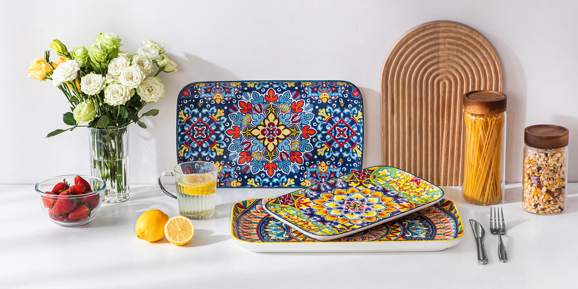 vancasso 3/6 Piece Long Plate Ceramic Salad Plates Set 3 size Rectangular Dessert Plates for Cake/Salad/Appetizer Oven Safe - Image 8