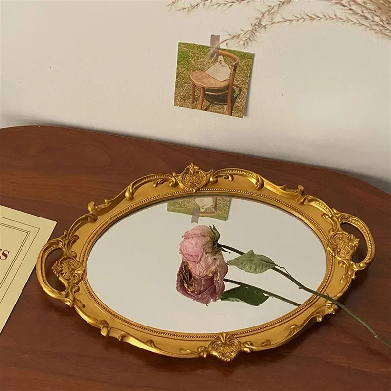 European Decorative Plate Storage Tray Portable Oval Plate Jewelry Display Decor Candy Tray Vintage Make Up Mirror - Image 4