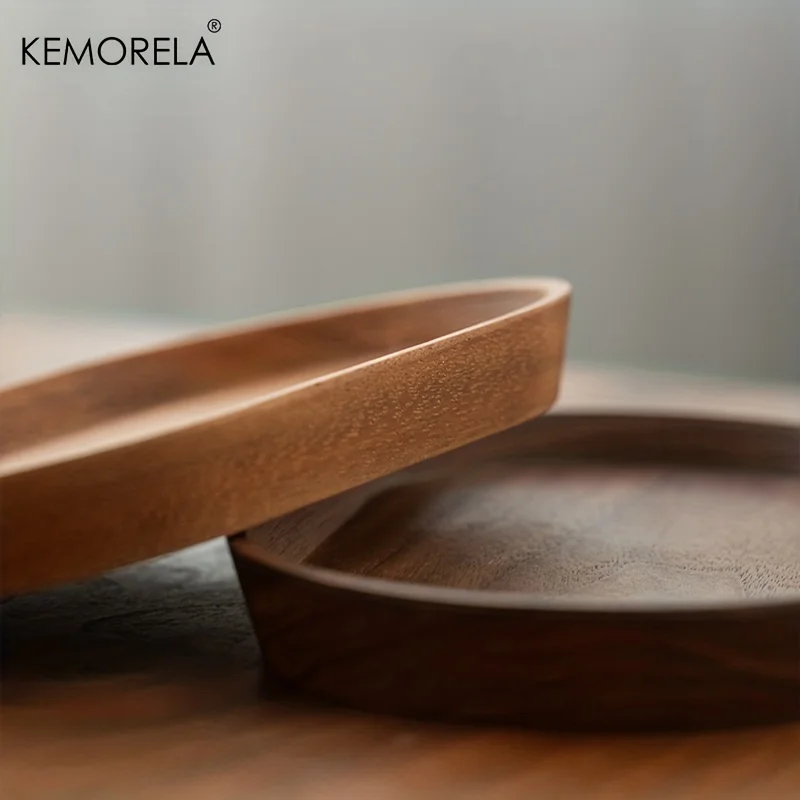 KEMORELA 1PCS Tableware Solid Wood Round Dessert Plate Japanese-style Wooden Tray Snack Plate Dried Fruit Plate Wooden Plate - Image 13