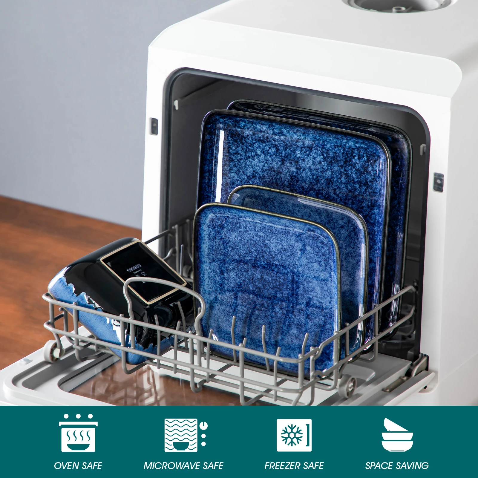 vancasso 12/24/36 Piece Ceramic Dinner Sets Square Blue Reactive Glaze Tableware Set with 4/8/12pcs Dinner Plate/ Dessert/Bowl - Image 4