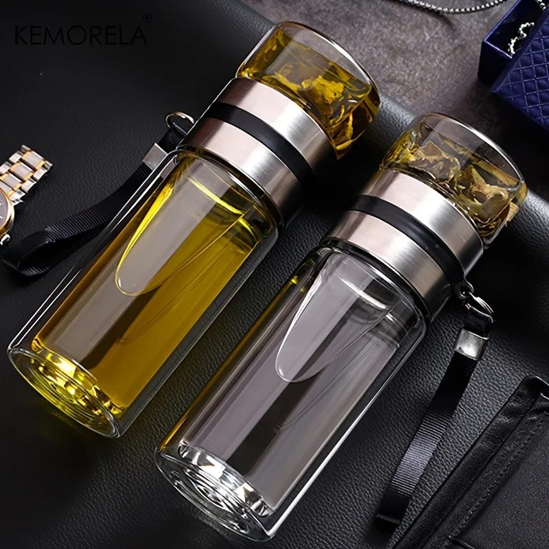 1pc Leakproof Double-Wall Insulated Glass Tea Soaking Bottle with Water Separation Compartment 350ml/450ml/500ml Reusable Travel - Image 2
