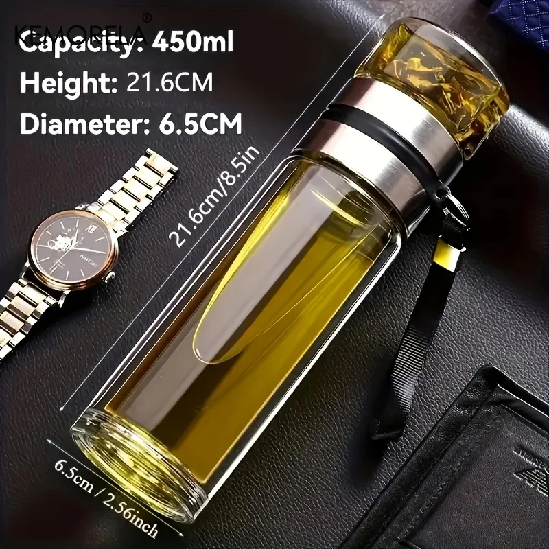 1pc Leakproof Double-Wall Insulated Glass Tea Soaking Bottle with Water Separation Compartment 350ml/450ml/500ml Reusable Travel - Image 7