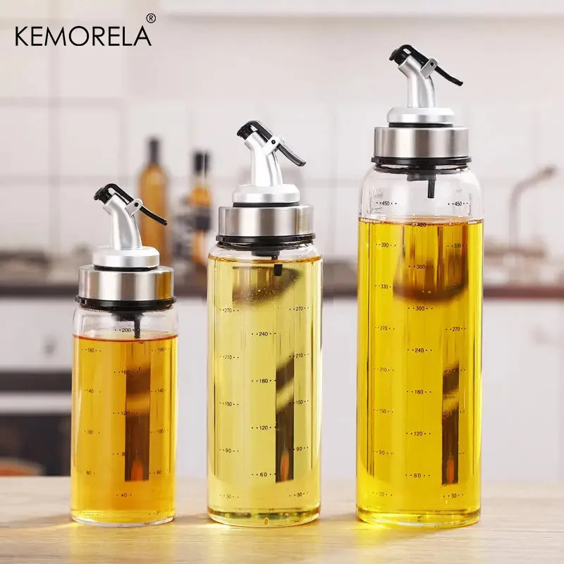 1PCS 180/300/500ml Oil Bottle High Borosilicate Glass Dispenser With Scale Quantitative Sauce Vinegar Cooking Kitchen Supplies
