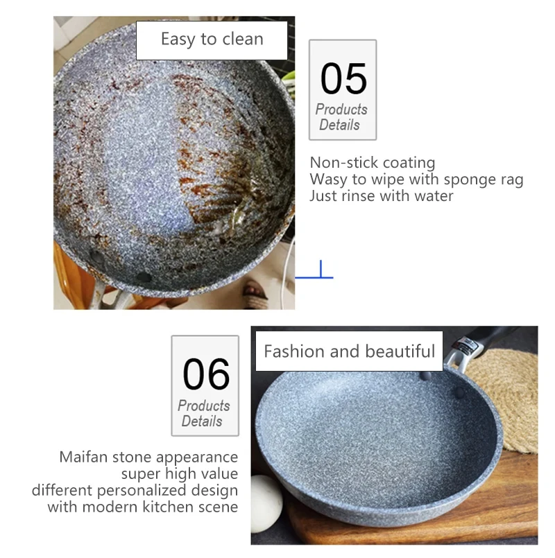 Durable Stone Frying Pan28/26/24/20cm Wok Non-stick Pan Skillet Cauldron Induction Cooker Pans Pancake Egg Gas Stove Home - Image 16
