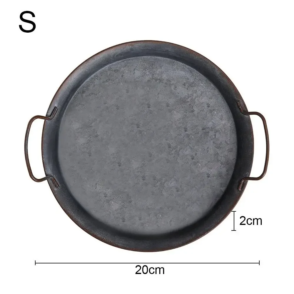 High quality Metal Bread Tray With Handle Old Iron Home Decor Tableware Plate with handle round tray for food & home photo prop - Image 5