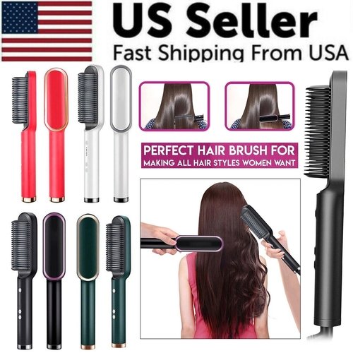 Hair Straightener Brush Straightening Curler Hot Comb Electric
