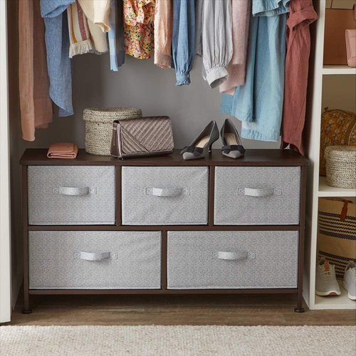 Extra Wide Fabric 5 Drawer Storage Organizer Unit Bronze